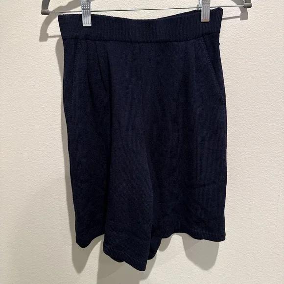 St John Collection Marie Gray‎ Wool Blend Knit Shorts Size 2 Navy Blue