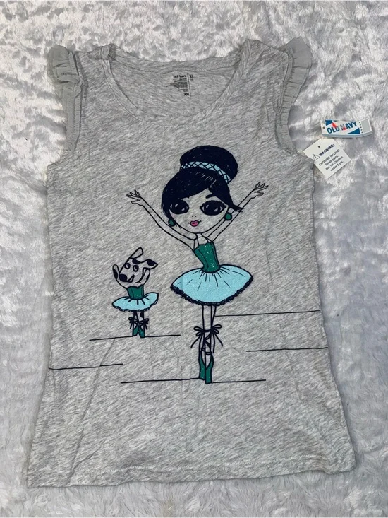 Old Navy Grey Tank with Teal & Navy Ballerina Print