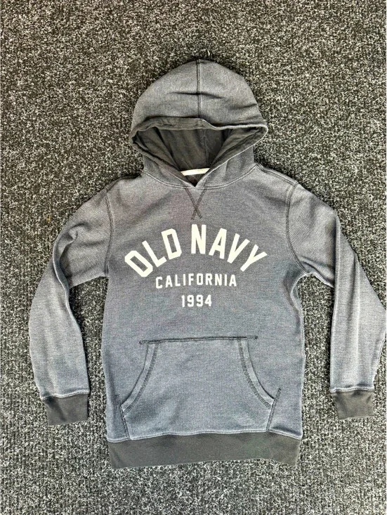 Old Navy Boys Gray Pullover Hoodie Graphic Logo Hooded Pocket Size L/G 10-12