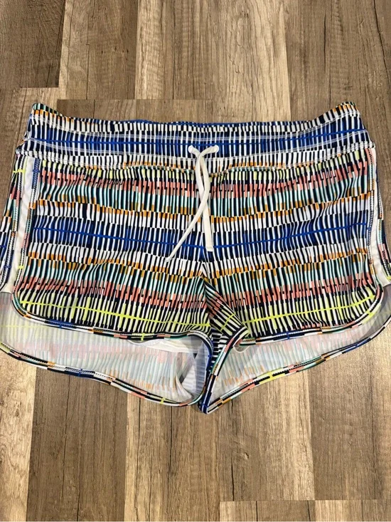 Athleta Multi-Stripe Athletic Shorts in Blue, Yellow, Pink