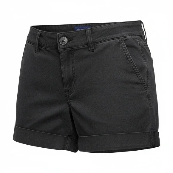 American Eagle‎ Black Shorts Rolled Cuff Casual Sz 6 Festival Stretch Minimalist