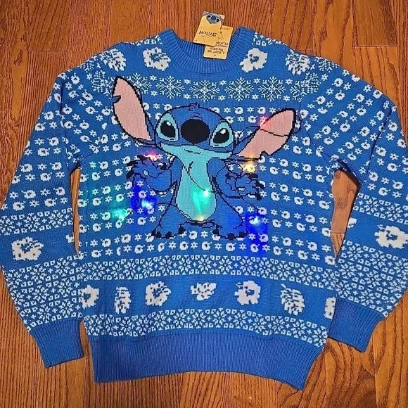 Disney Stitch Light Up Holiday Sweater Christmas New Year Free Shipping New Lilo