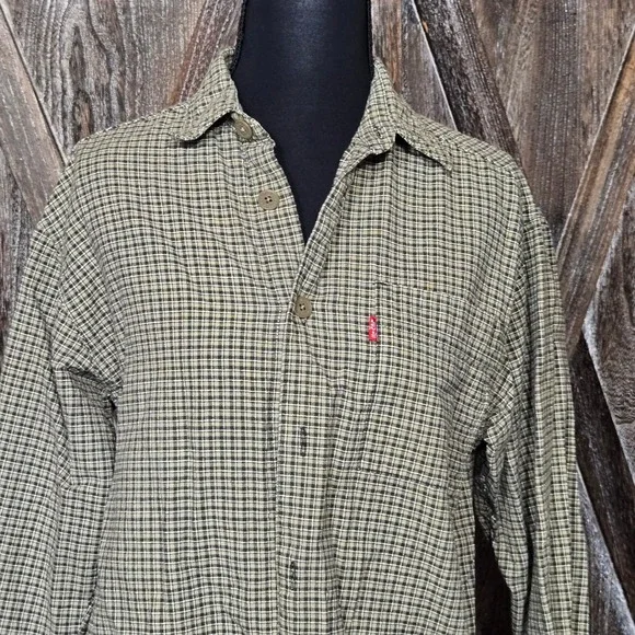 Levis Dry Goods Kids‎ Boys Medium Green Plaid Long Sleeve Button Down Shirt