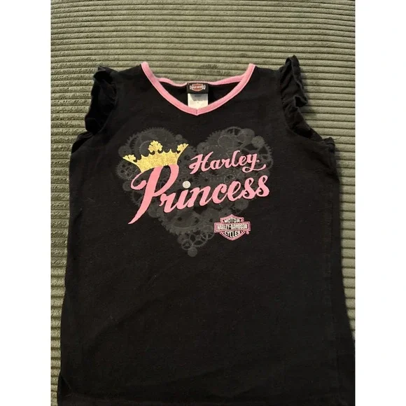 Harley-Davidson Shirt Girls 5 Black Pink‎ Princess Motorcycle Youth