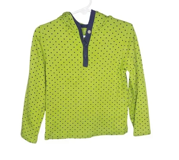 L.L. Bean Kids Size 4T Lime Green Navy Polka Dot Quarter Snap Long Sleeve Hoodie