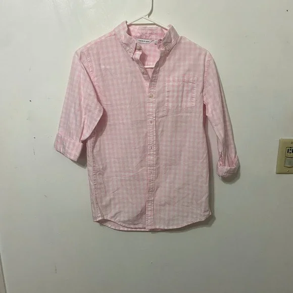 Janie and Jack Kids Pink‎ White Gingham Long Sleeve Button Up Shirt Size 14