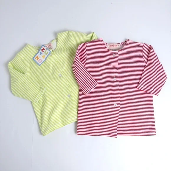 Zutano Baby Striped Button Up Cardigan Shirts 2pk 0-3M Red Lime Green‎ Cotton