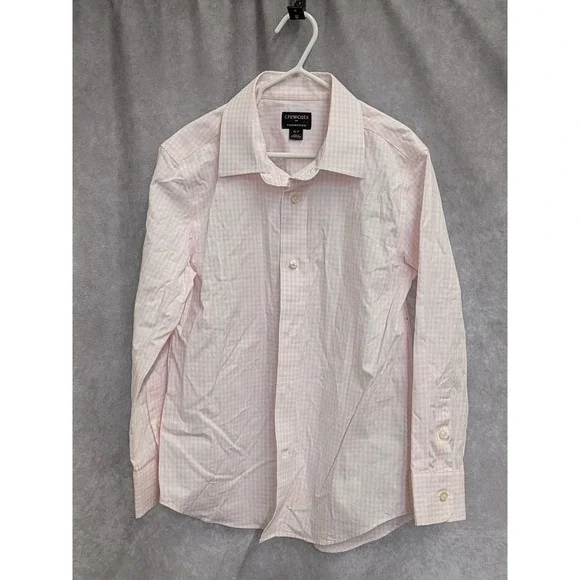 Crewcuts Boys Thompson Gingham Button Down Shirt Pink White Size 6-7 Long Sleeve