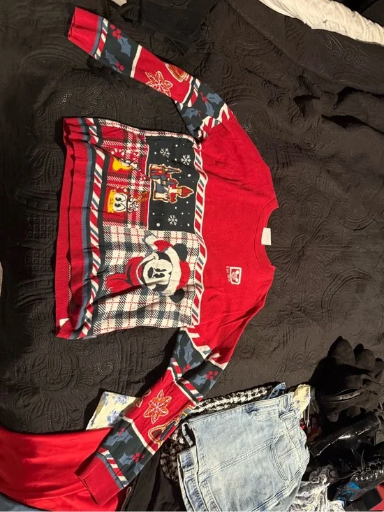 Kids Red Holiday Mickey Pullover Sweater