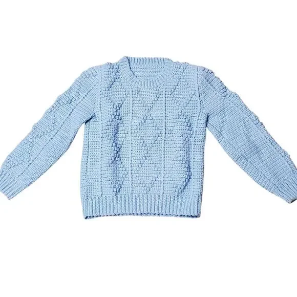 Vintage 1980s Hand Crocheted Girls Sweater Blue