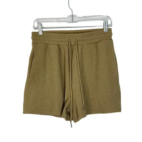 Elodie Tan High Waisted Textured‎ Drawstring Elastic Waist Comfy Shorts Size M