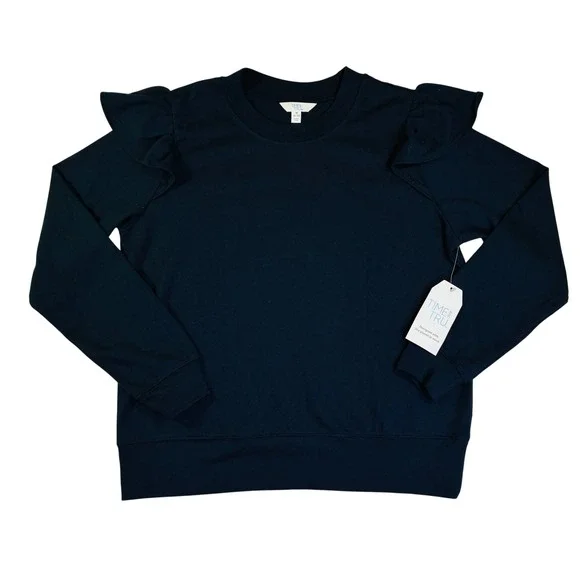 Time and Tru Girls Navy Blue Ruffle Shoulder Sweatshirt Pullover Medium 8-10