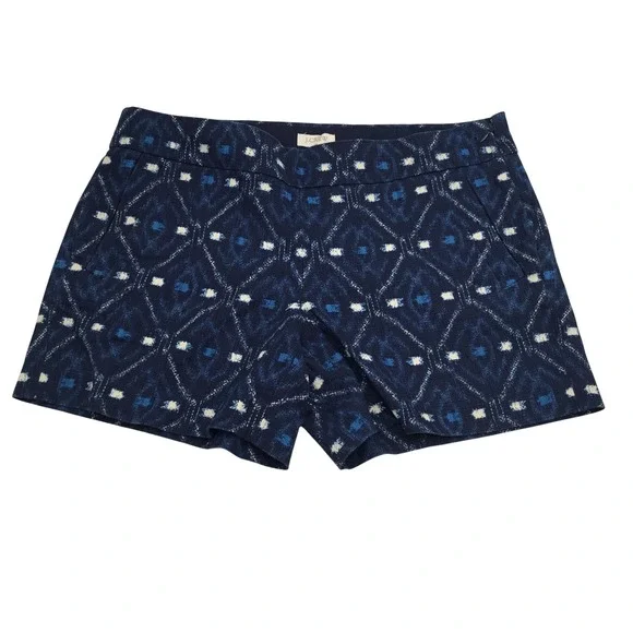 J.Crew‎ Indigo Blue Ikat Diamond Print Shorts Side Zip Size 6 Geometric Woven