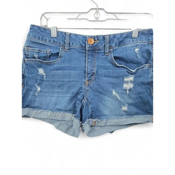 SO‎ Womens 9 Distressed Denim Shortie Shorts Blue Cuffed Y2K Casual Jean Shorts