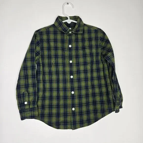 Janie and Jack Boy Plaid Dress Shirt Button Front Size 4 Green Cotton Fall