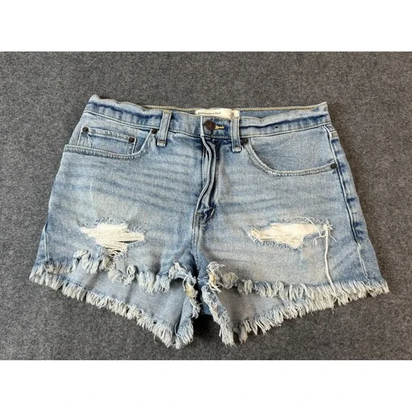 Abercrombie & Fitch Boyfriend Short Women 28 6 Blue Distressed Mid Rise Festival