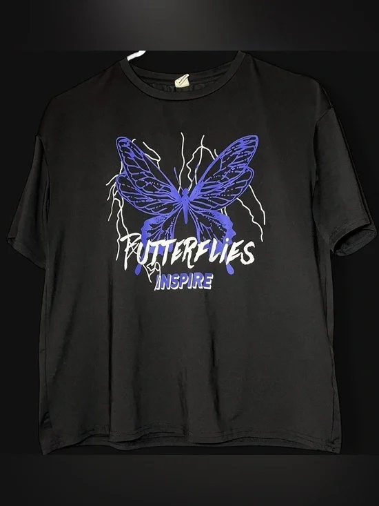 Black & Purple Multicolor Teens Butterflies Inspire Tshirt