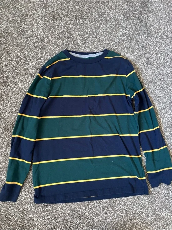 Old Navy Navy, Forest Green & Yellow Striped Long-Sleeve Tee