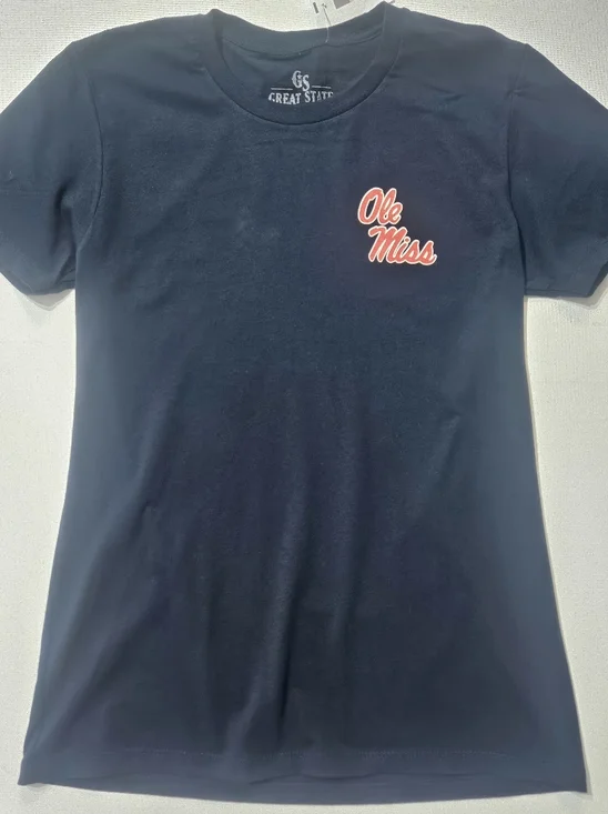 NWT Great‎ State Ole Miss Rebels Youth T-shirt Black Red Spellout Logo NCAA Tee