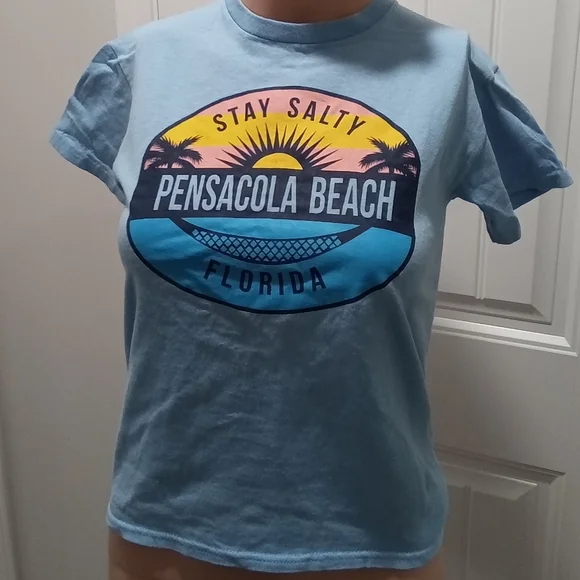 2-$10... Delta Size Youth M Light Blue Graphic T-Shirt Pensacola Beach