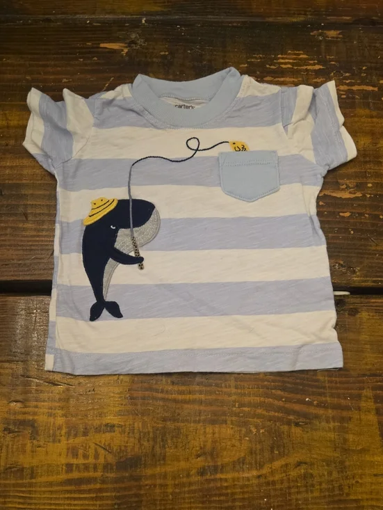 Carter's Light Blue & White Striped Whale Tee with Yellow Hat
