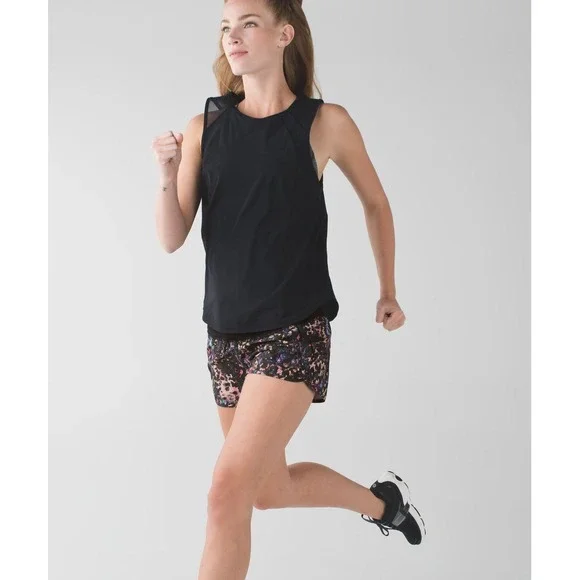 Lululemon Run Times Running Shorts Women 10 Floral Sport Black Multi‎ Print Gym