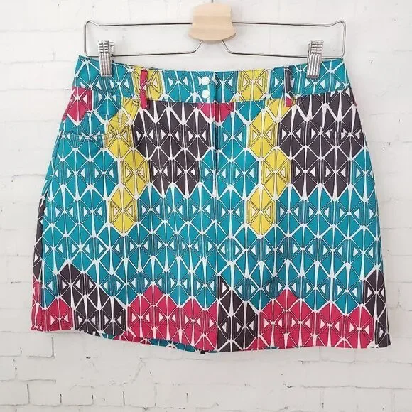 Slazenger Golf Skort Size 2 Geometric Teal Blue Yellow Pink Built In Short Skirt
