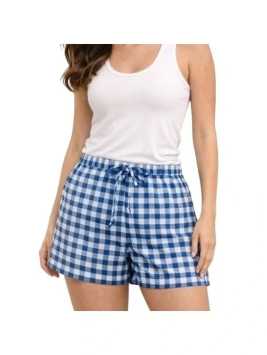 Lauren Conrad Women's Blue Gingham Swiss Dot Paperbag Waist Comfy Shorts Size L