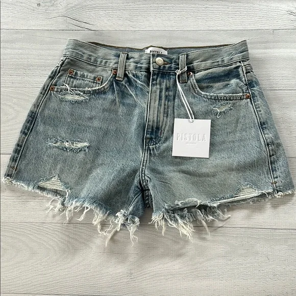 Pistola Nova Relaxed High Rise Cut Off Denim‎ Jean Shorts Size 26 Bowery Wash
