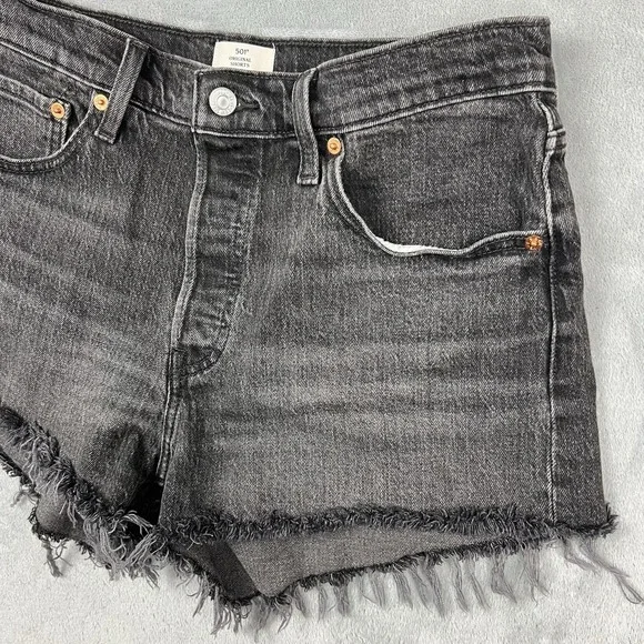 Levi's 501 Womens Sz 30 Black Denim Original Fit High Rise Cutoff Shorts Raw Hem