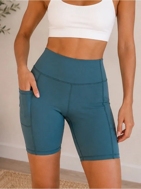 Teal | High Waisted | Biker Shorts with Pockets Athletic Yoga Shorts