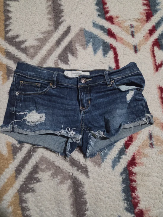 Abercrombie & Fitch Distressed Stretch Cuffed Denim Shorts Y2K