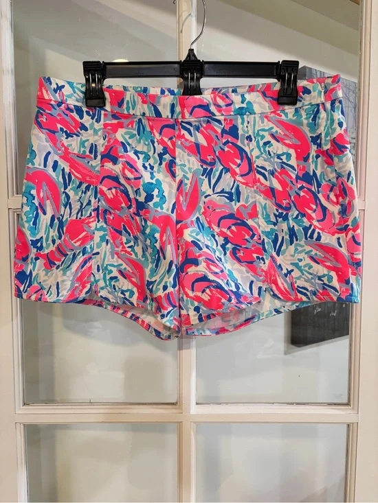 Lilly Pulitzer Hazelle Stretch Shorts Pink Blue Lobster Print Scallop Hem Size 8