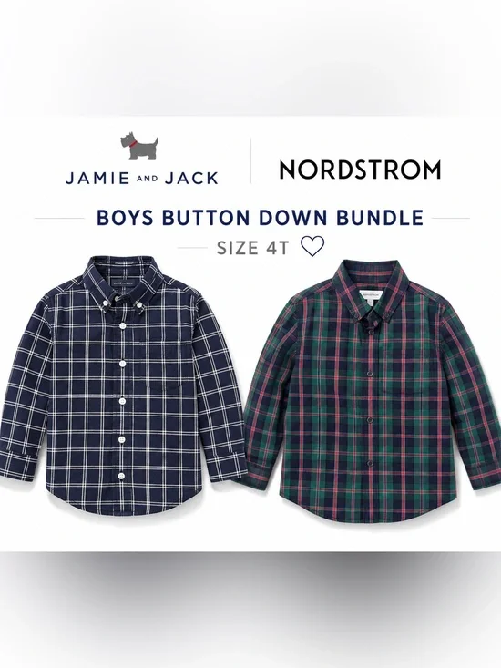 Janie and Jack bundle Boys' Plaid Button-Down Shirt Bundle - Navy & Green