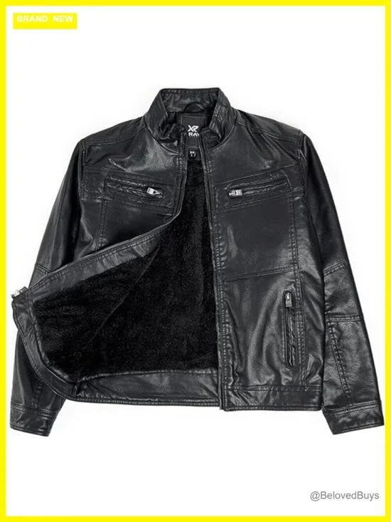 Youth Faux Leather Motorcycle Jacket Boys Fall Winter Coat
