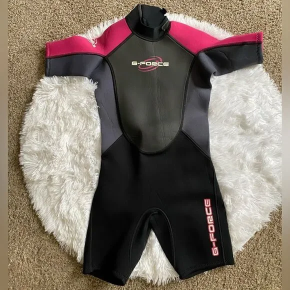 G-FORCE‎ Wetsuit Shorts One Piece Size JM Girl Medium Black Pink