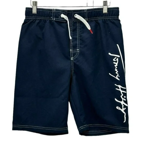 Tommy Hilfiger Boys Tommy Script Graphic Swim Boardshorts Navy Blue Size L