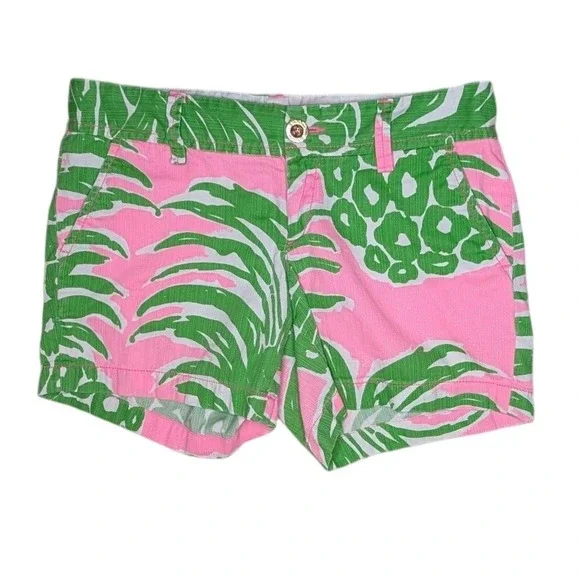 Lilly Pulitzer Shorts Women 0‎ Pink Green The Callahan Short Tropical Pineapple