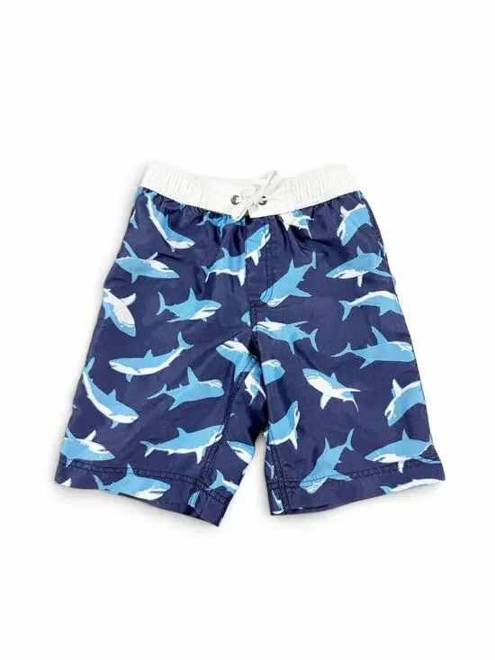 Hanna Andersson Shark Print Swim Trunks Board Shorts Navy Blue Size 6-7 year
