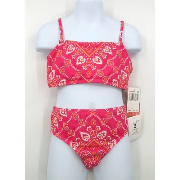 HOBIE GIRLS‎ BANDANA 2 PIECE BIKINI SWIMSUIT Girl's Size 7 PINK