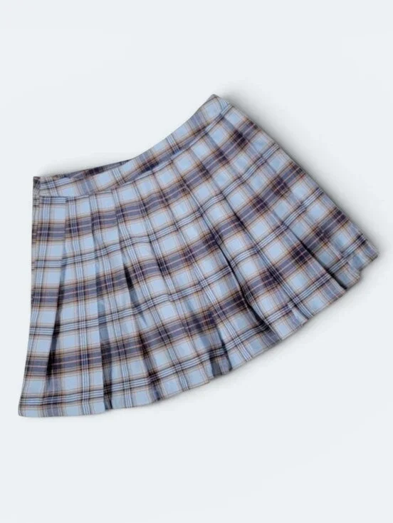Forever 21 Plaid Blue and Brown Women's Pleated Mini Skirt Size Medium