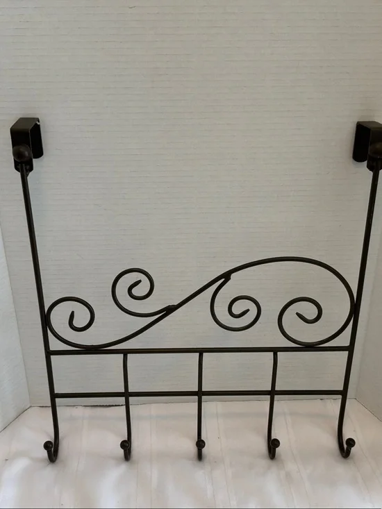 Decorative brown Metal Wall Hook Rack over the door rack with Scroll Design