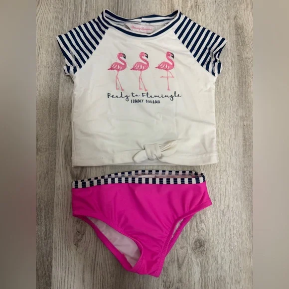 Tommy Bahama Kids Flamingo Swim Set - Pink and White