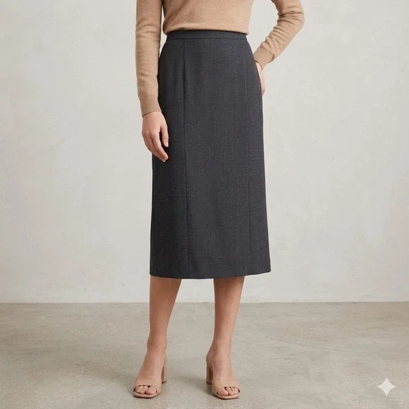 VTG Talbots Pencil Skirt Women 12P Gray Wool Blend Midi Professional Career Core
