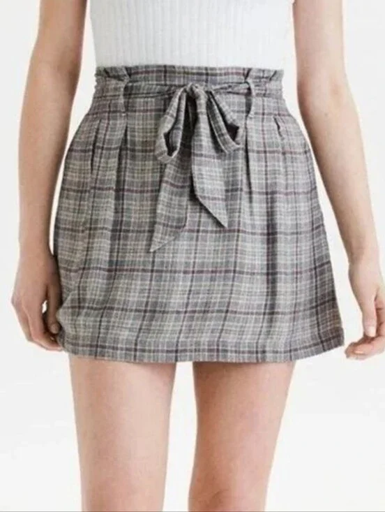 🍁 AEO Plaid Paperbag Tie-Waist Mini Skirt School Girl Acadamia Size XS