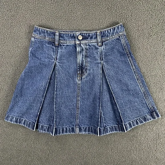 GAP x Sandy Liang Denim Skirt Womens 25 FITS 26‎ Blue Pleated Mini