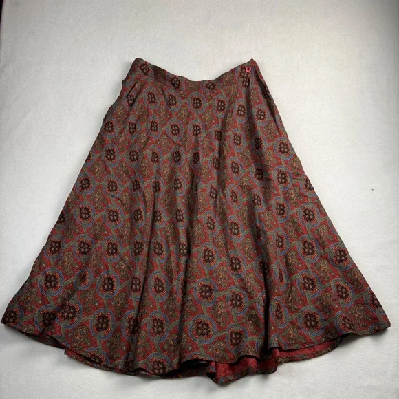 Liz Claiborne Vintage Red Paisley Rayon Midi Skirt Womens 14 A-Line‎ Boho Retro