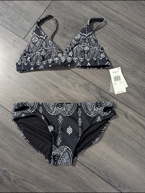 Black Paisley Triangle Bikini Set - Girls