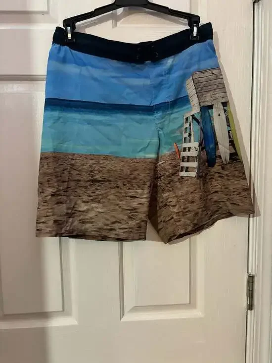 Wonder Nation Beach Scene Boys Swim Trunks Lifeguard Surfboard Quick 10/12H