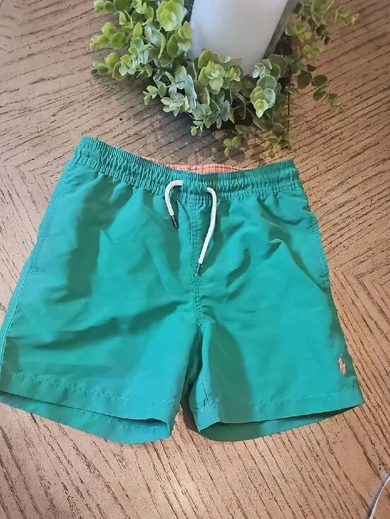 Polo by Ralph Lauren Green Swim Trunks with Coral Lining Size 7